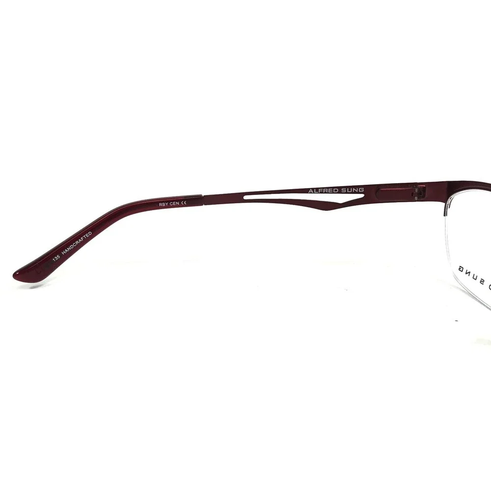 Alfred Sung Eyeglasses Frames AS5017 RBY CEN Grey Red Square Half Rim 51-18-135